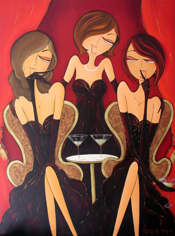 Mum's the Word, a limited edition fine art print by Natalie Dyer on Arches watercolour paper, a bride to be and her bridesmaid in confidence, Women with Attitude series, Sunshine Coast Australia