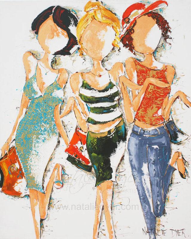 Girls on the Avenue, an original fine art painting by Natalie Dyer, French Connection series, Sunshine Coast Australia
