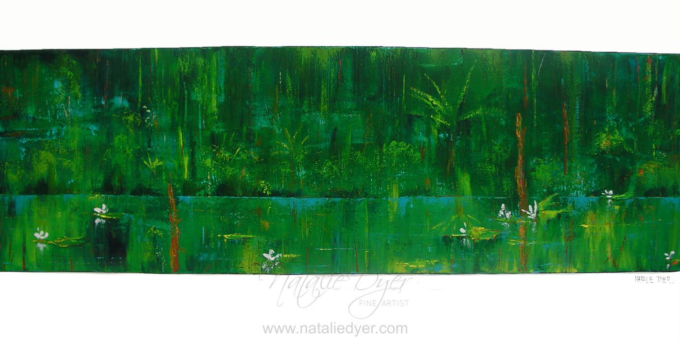 Beauty in the Bush, a commissioned abstract landscape by Natalie Dyer of a rainforest billabong, one of 225 originals for The Richardson Hotel in West Perth