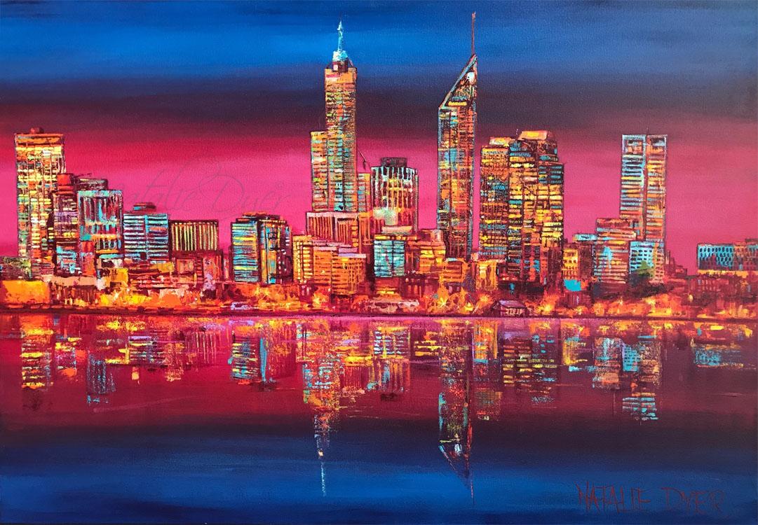 Contemporary Night View, Perth, a commission painting by Natalie Dyer
