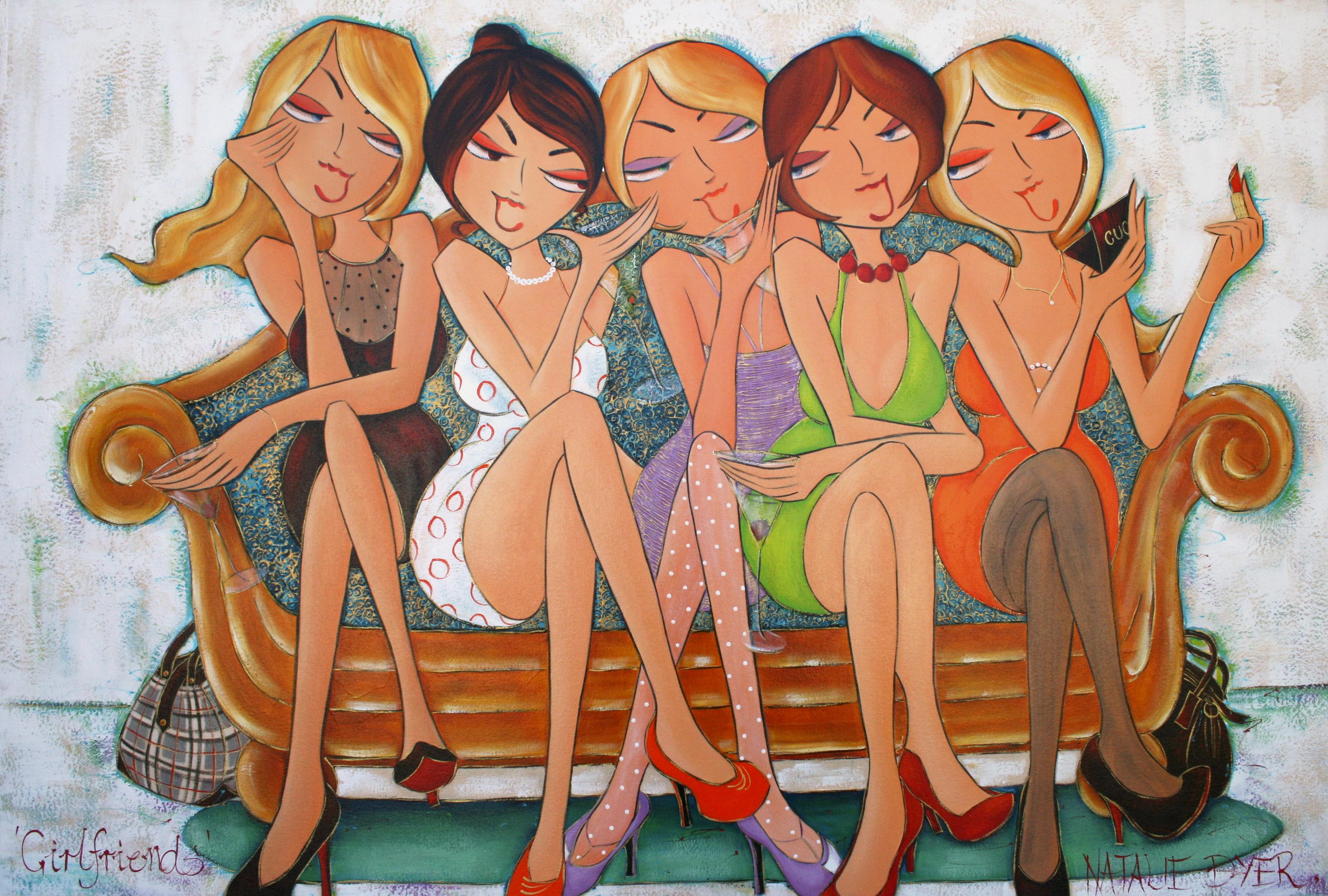 Girlfriends, a commission by Natalie Dyer ordered aboard a cruise ship, a personalised version of It’s a Girl Thing on a white background