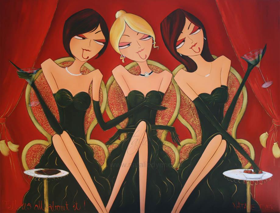 Tell Us All About It, a commissioned painting by Natalie Dyer of ladies waiting to listen, made for a businessman in Singapore