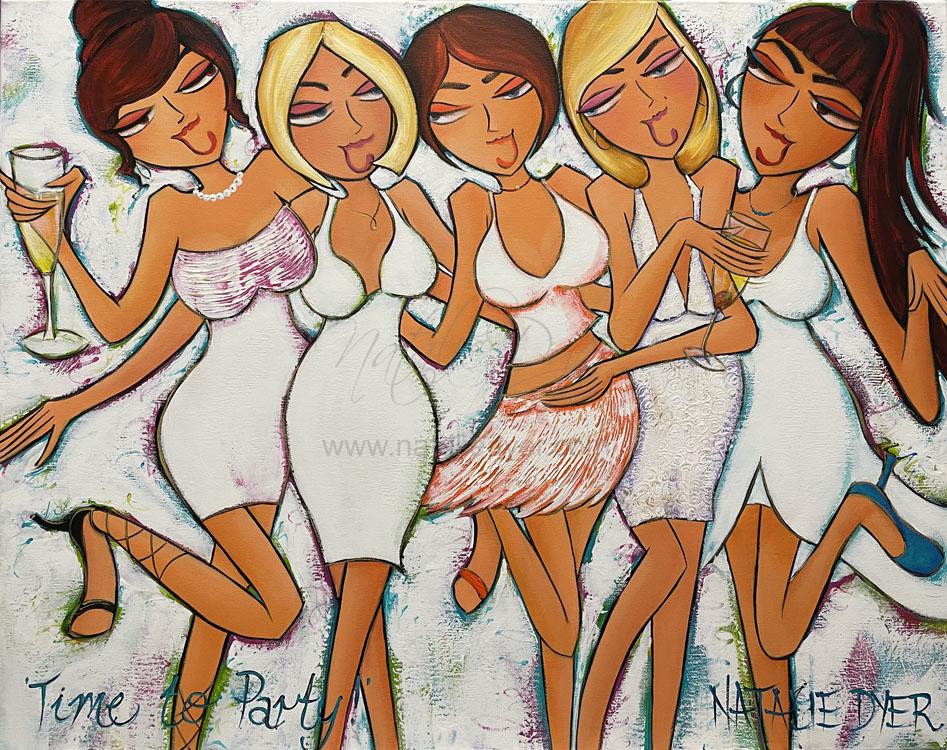 Time to Party, an original fine art painting by Natalie Dyer, Women with Attitude series, Sunshine Coast Australia