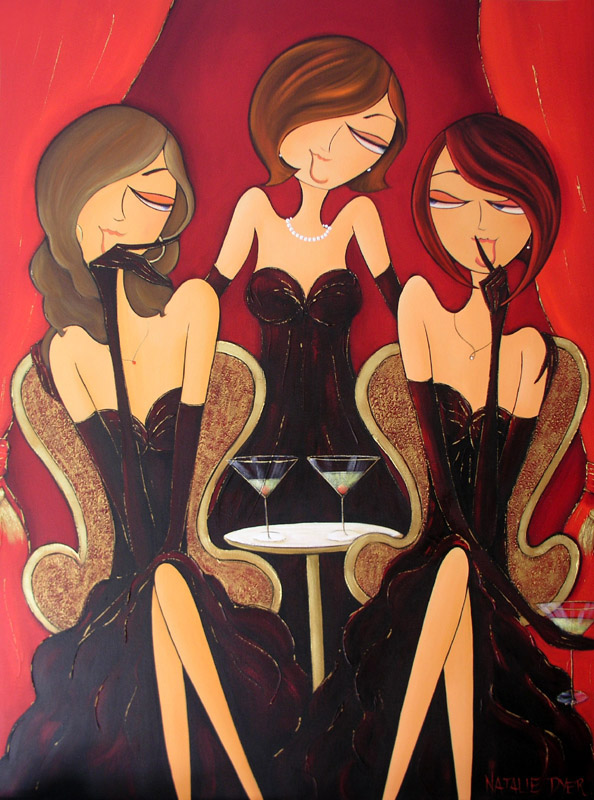 Mum's the Word, a limited edition fine art print by Natalie Dyer on Arches watercolour paper, a bride to be and her bridesmaid in confidence, Women with Attitude series, Sunshine Coast Australia